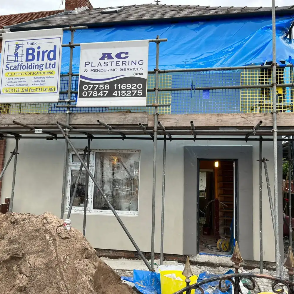 Safe working platform scaffolding installed for chimney breast rendering repairs