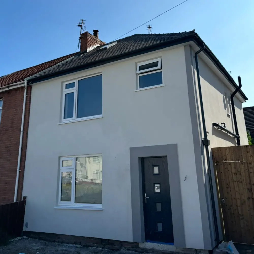 Grey external rendering upgrade for a modernised Liverpool home